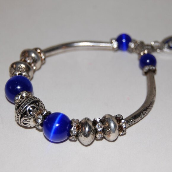 Virgin Mary Bracelet,Blue Stone Bracelet,Dangling Charm Bracelet,Silver,Stone - Picture 1 of 3